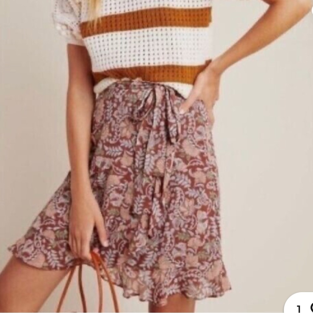 Floral Print A-Line Skirt - Brown